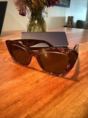 Fendi Brown FF-Logo Cat Eye Sunglasses with Dark Brown Lenses